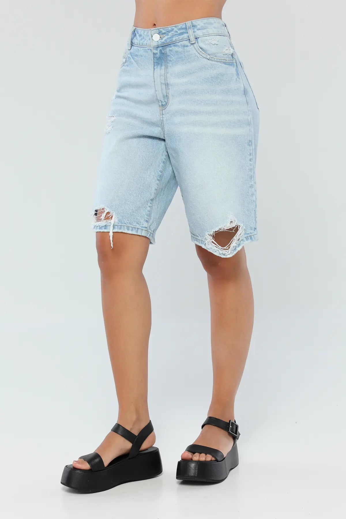 BERMUDA DENIM TIRO ALTO ROTOS