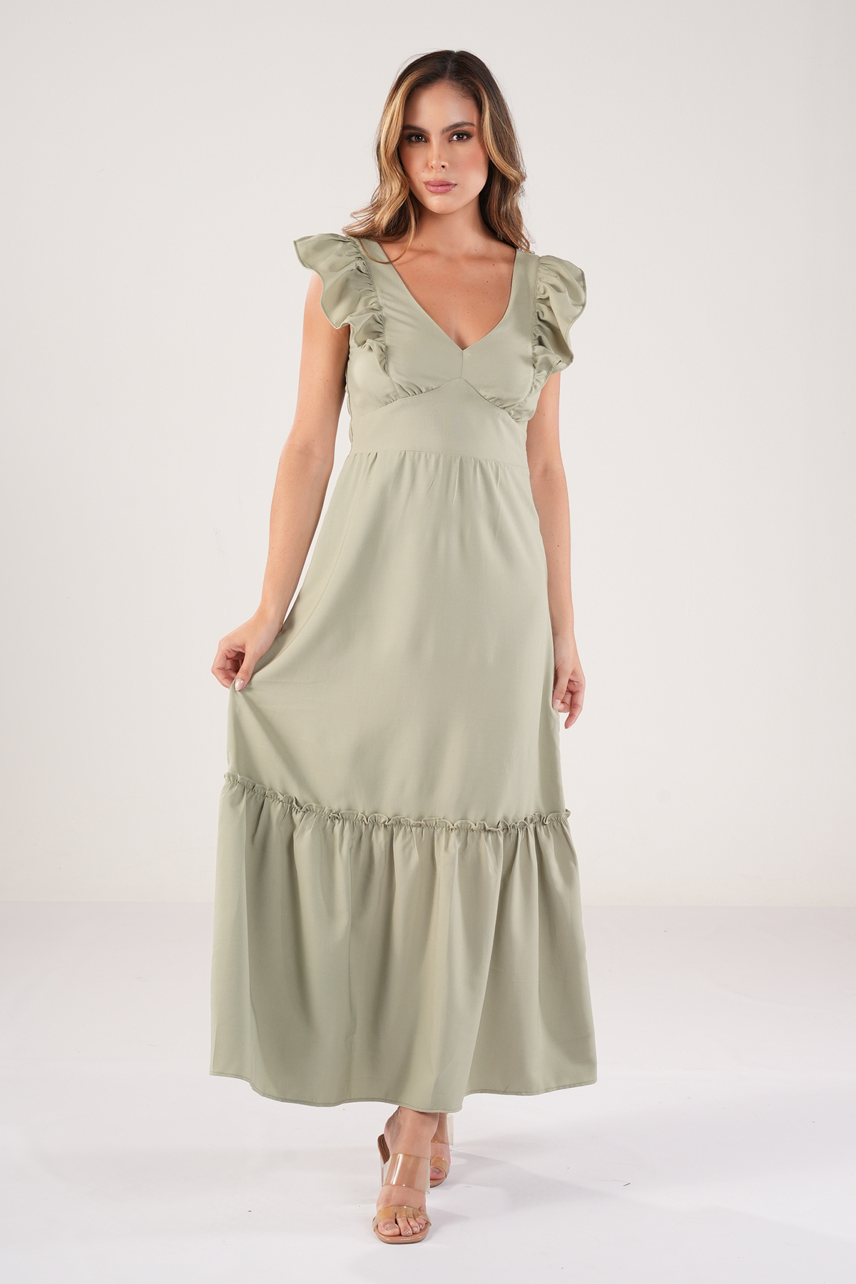 VESTIDO LARGO MANGA CORTA