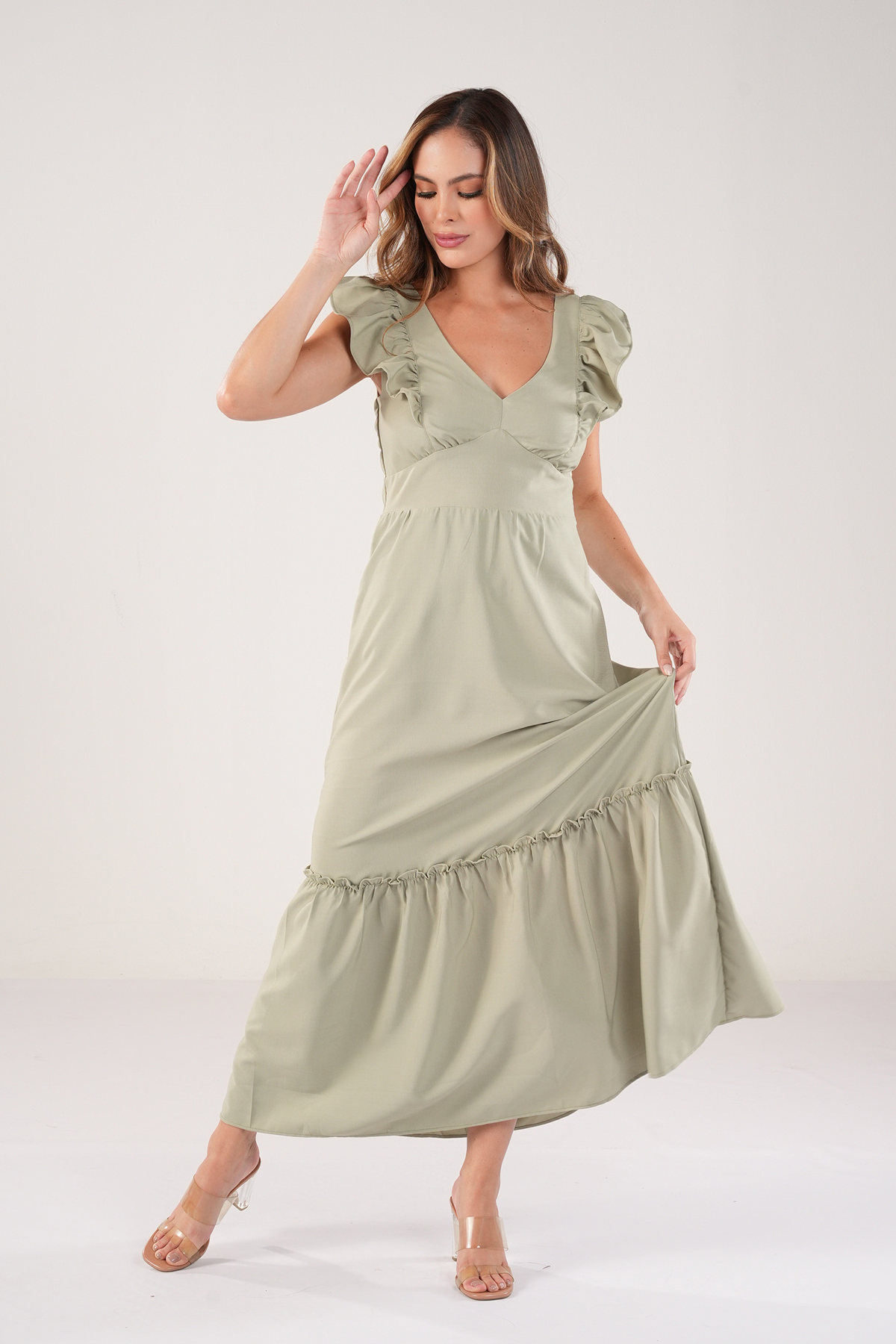 VESTIDO LARGO MANGA CORTA