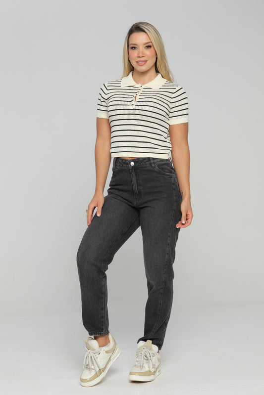 Jean Mom Fit Corte en Frente
