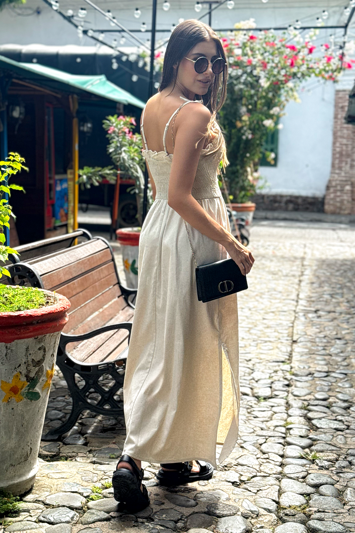 VESTIDO LARGO TIRAS LINO