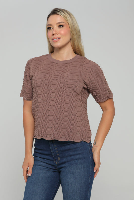 Blusa Manga Corta Con Grabado Beige, Cafe Skala