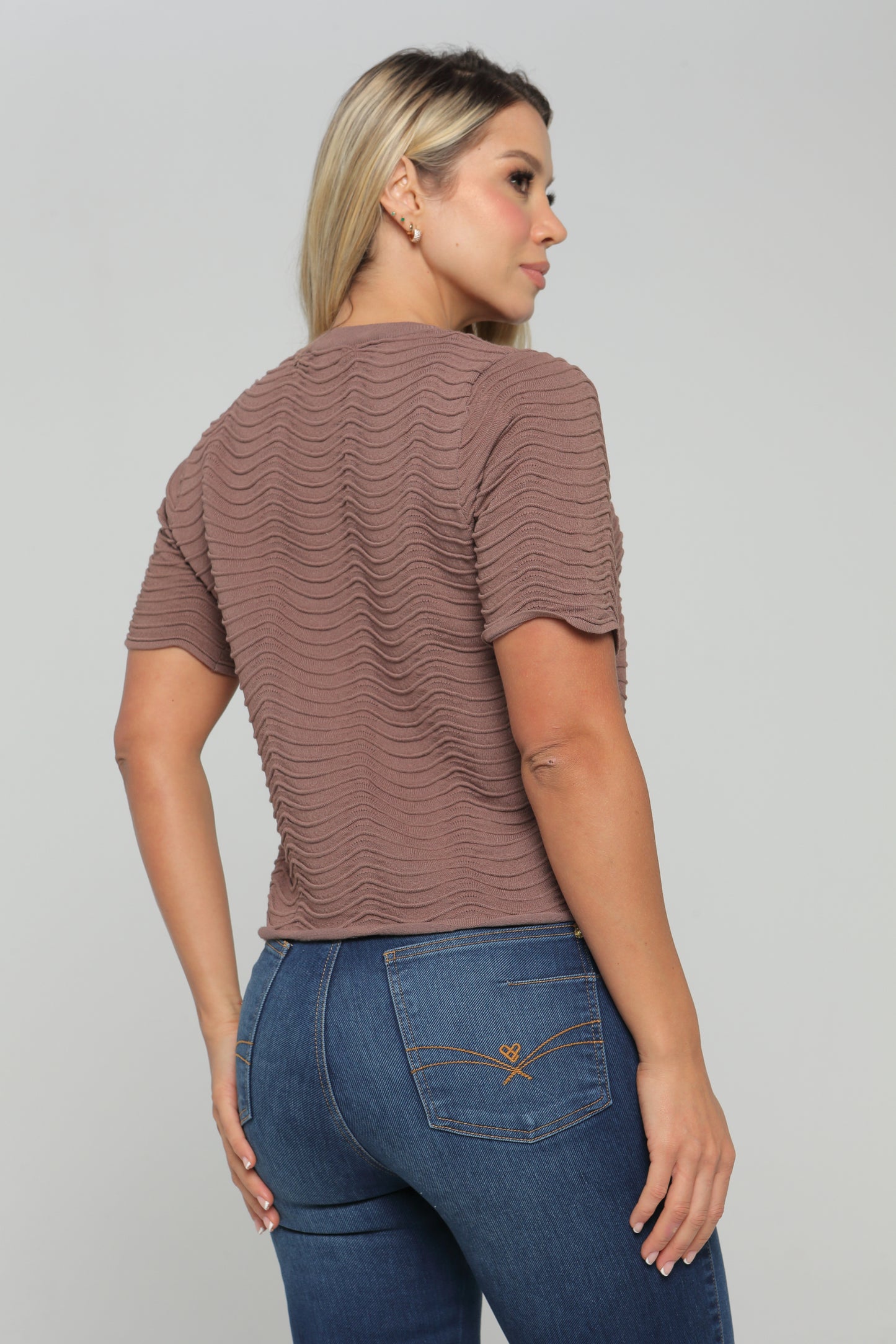 Blusa Manga Corta Con Grabado Beige, Cafe Skala
