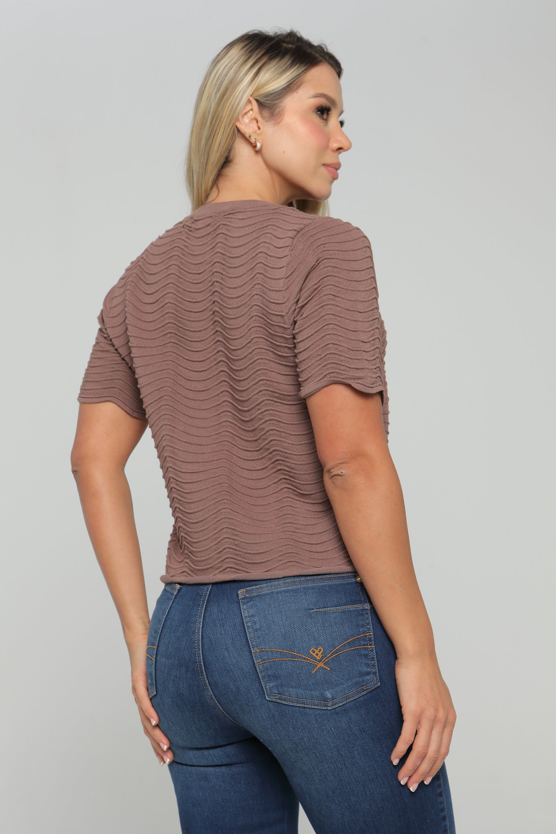 Blusa Manga Corta Con Grabado Beige, Cafe Skala
