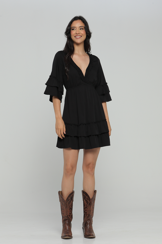 VESTIDO CORTO CON DOBLES