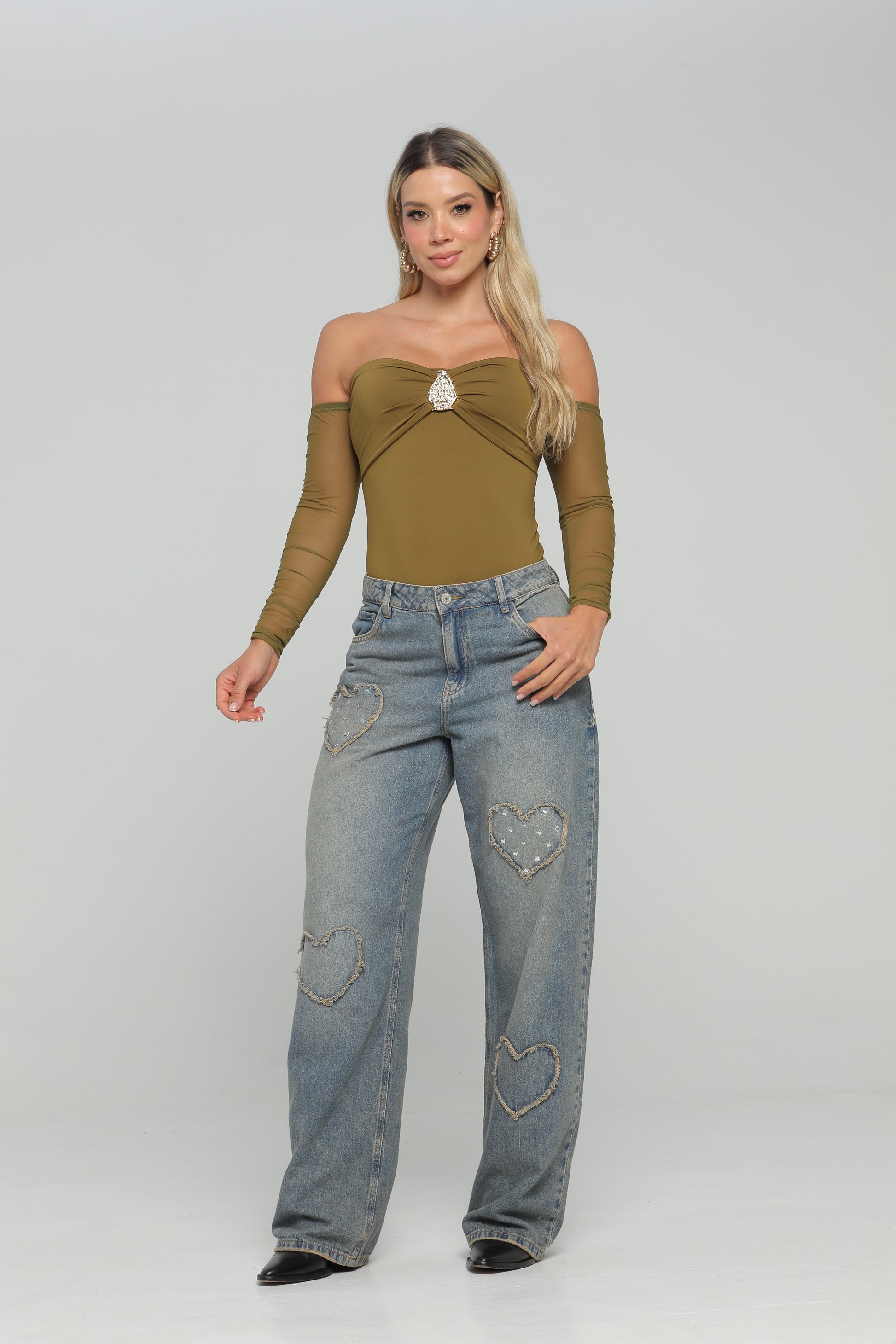 Body Strapless Con Mangas Y Hebilla Cafe, Verde Militar, Negro Skala