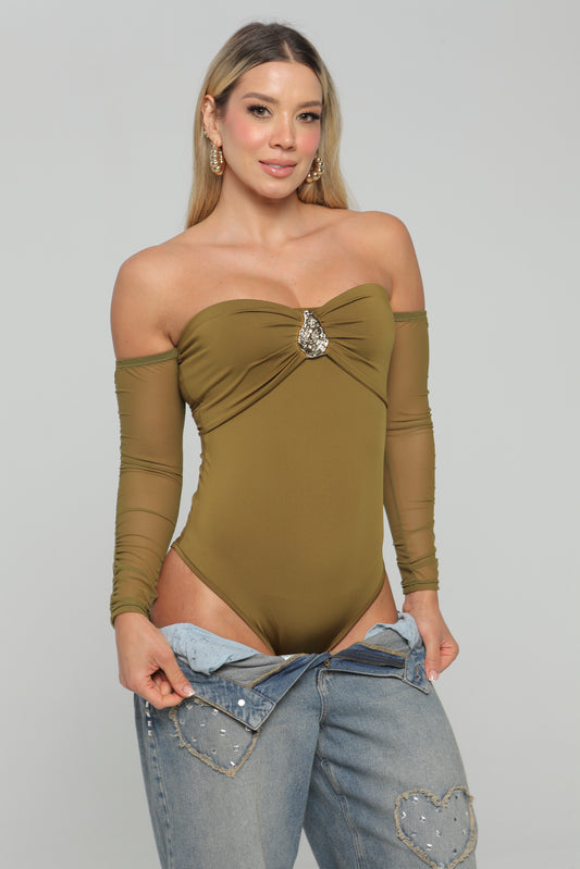 Body Strapless Con Mangas Y Hebilla Cafe, Verde Militar, Negro Skala