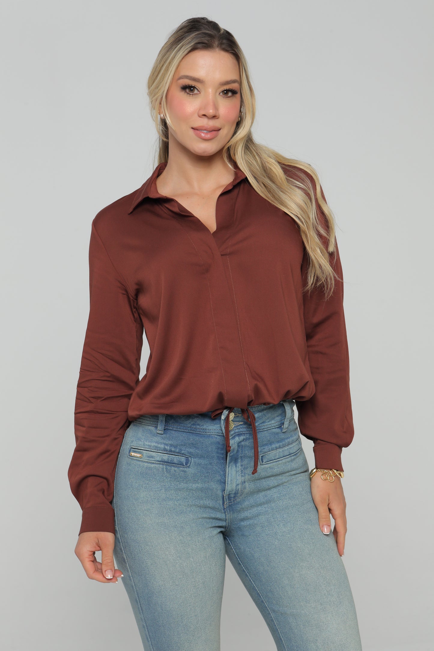 Camisa Manga Larga Ivory, Cafe, Verde Matcha Skala