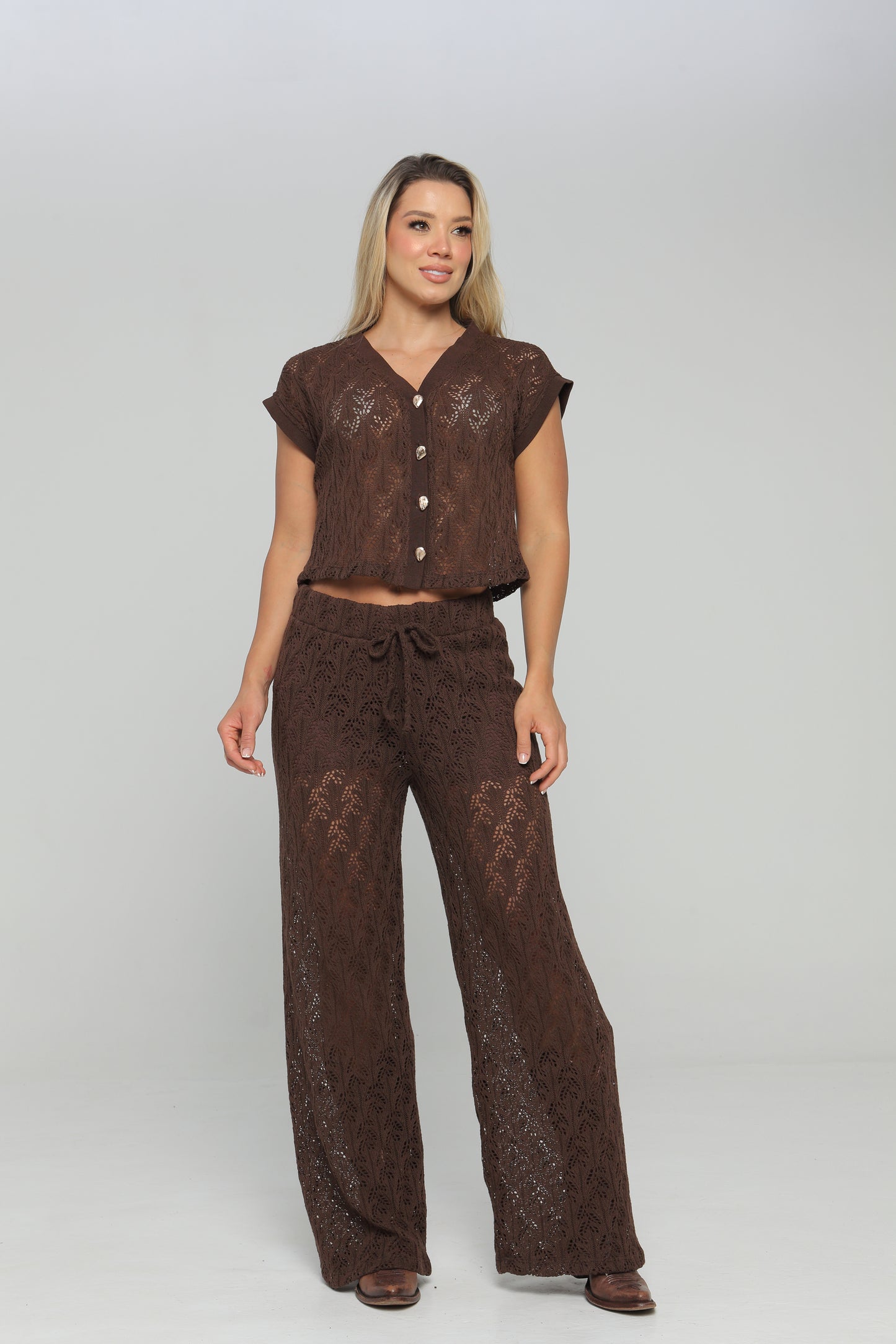 Blusa Escote V con Tejido en Manga y Escote