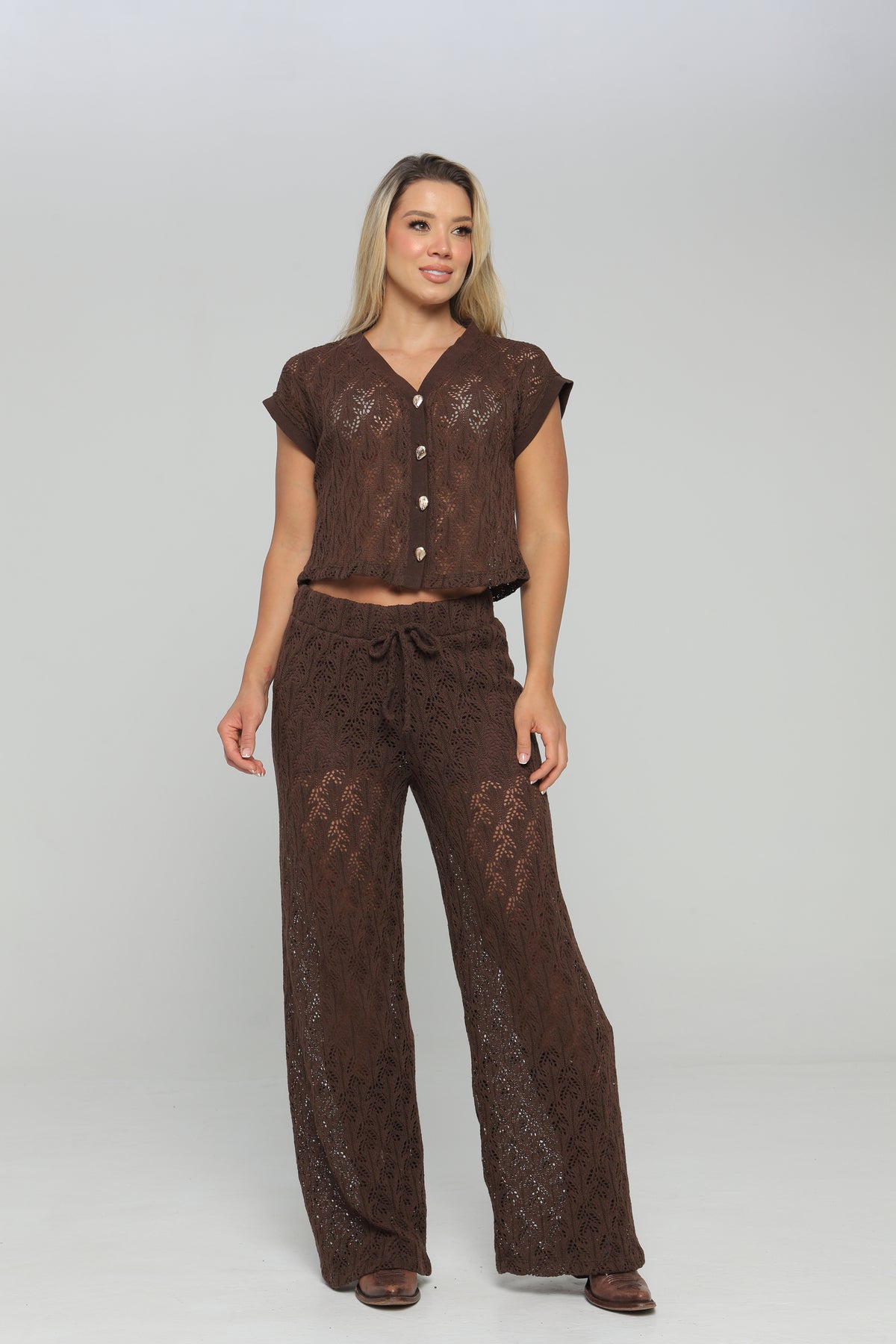 Blusa Escote V con Tejido en Manga y Escote