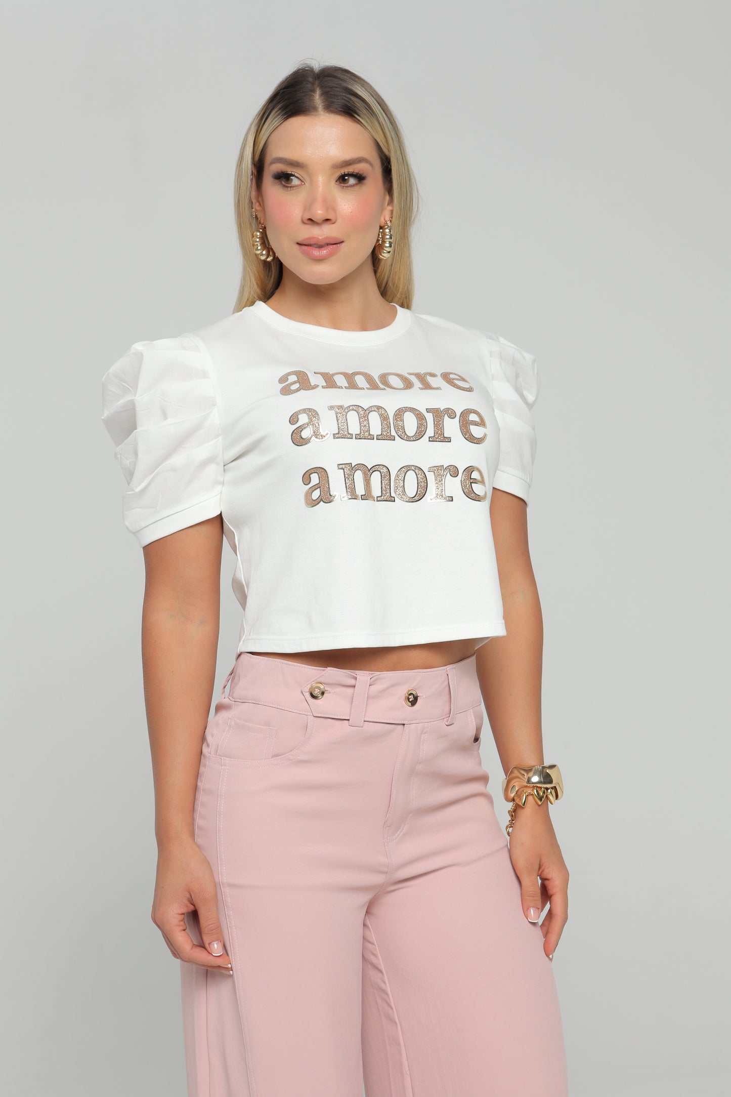 Blusa Manga con Prenses Estampado Amore