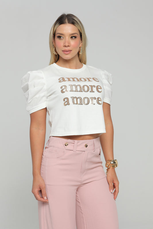 Blusa Manga con Prenses Estampado Amore