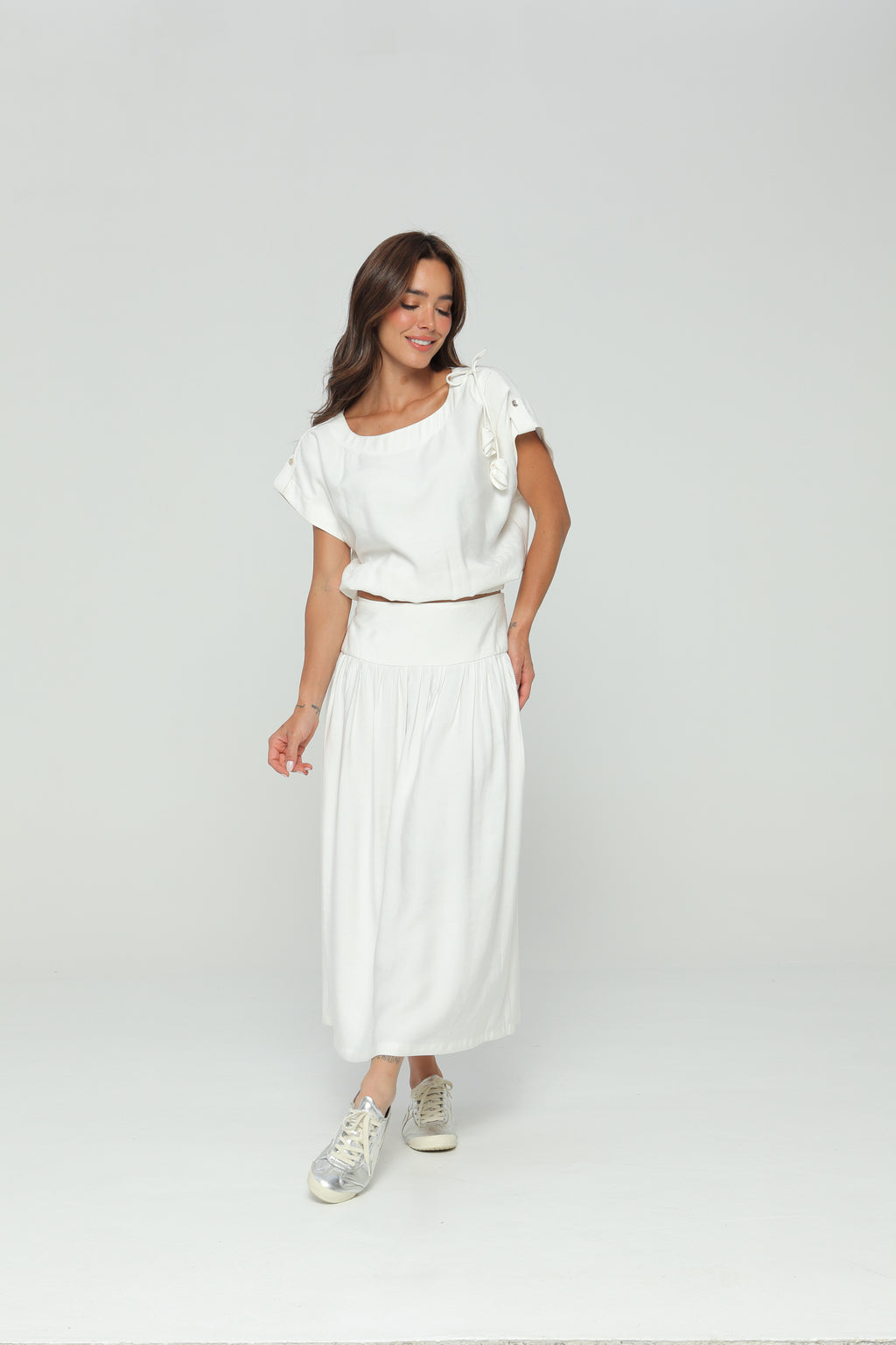 Blusa Raglán con Elástico en Cintura y Detalle en Hombro