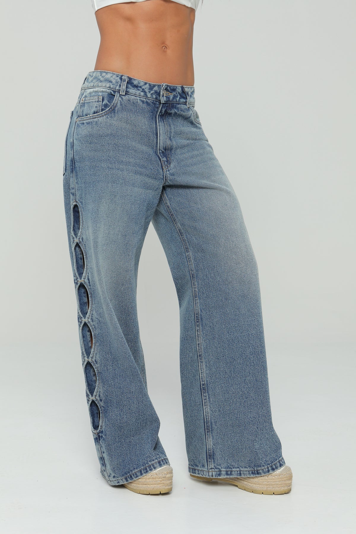 Jeans wide leg abertura en costados